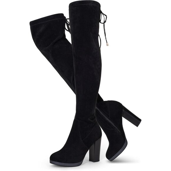 Women's Black-imitation Grain Synthetic suede Thigh High Over The Knee Tall Boot - Picture 6 of 6